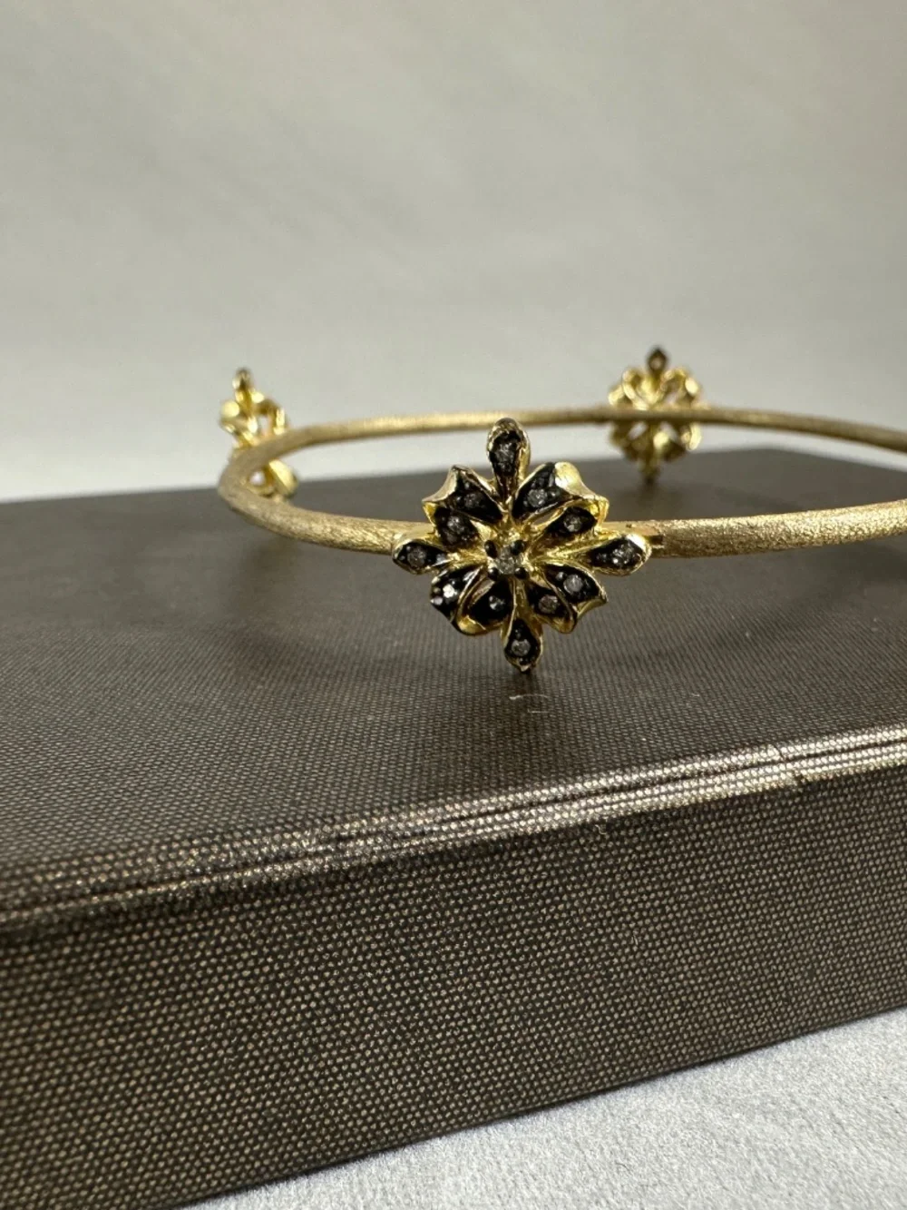Vintage Style Bangle – 4 Pavé Crystal Floral Station Accent Bracelet